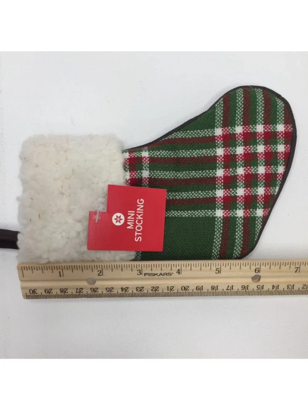 Country Green Plaid Sherpa Mini Christmas Stocking Holiday Ornament Decoration